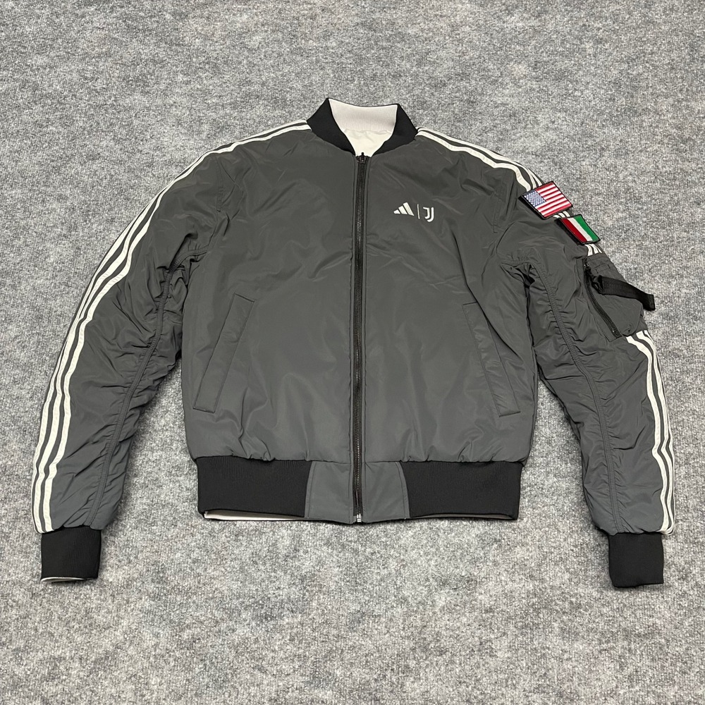 Juventus Jacket Mens Small Grey Adidas Reversible NASA Bomber USA Italy Patches